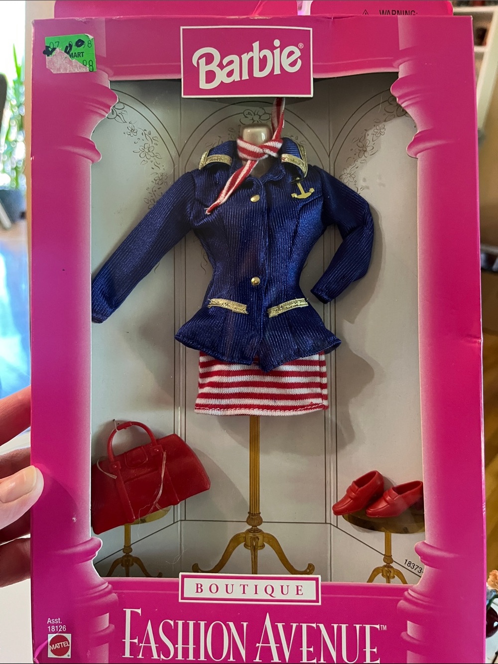 Barbie Navy Jacket with Red & White Striped Dress and Red Accessories